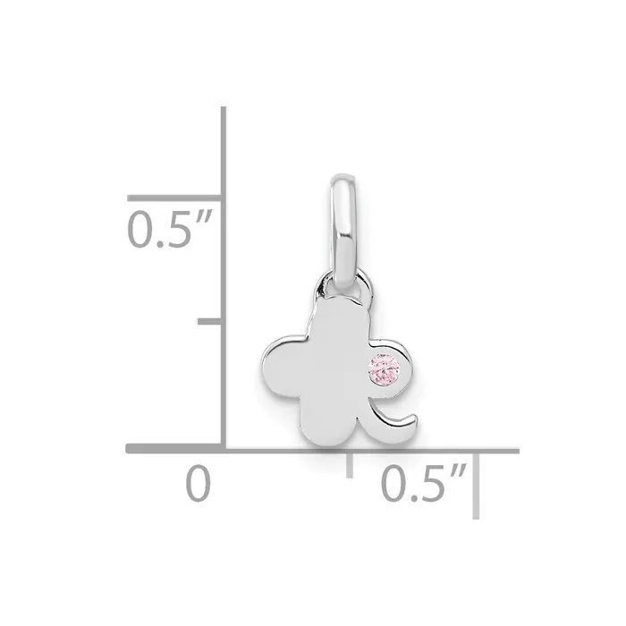 TreasureFineJewelers Necklaces Sterling Silver Pink CZ Clover Kids Pendant