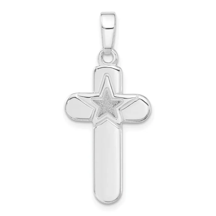TreasureFineJewelers Necklaces Sterling Silver Polished and Matte Finish Cross Pendant