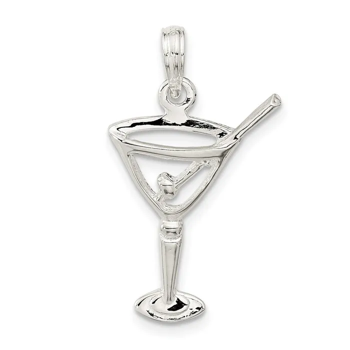 TreasureFineJewelers Necklaces Sterling Silver Polished Cutout Martini wOlive Pendant TreasureFineJewelers Necklaces Sterling Silver Polished Cutout Martini wOlive Pendant