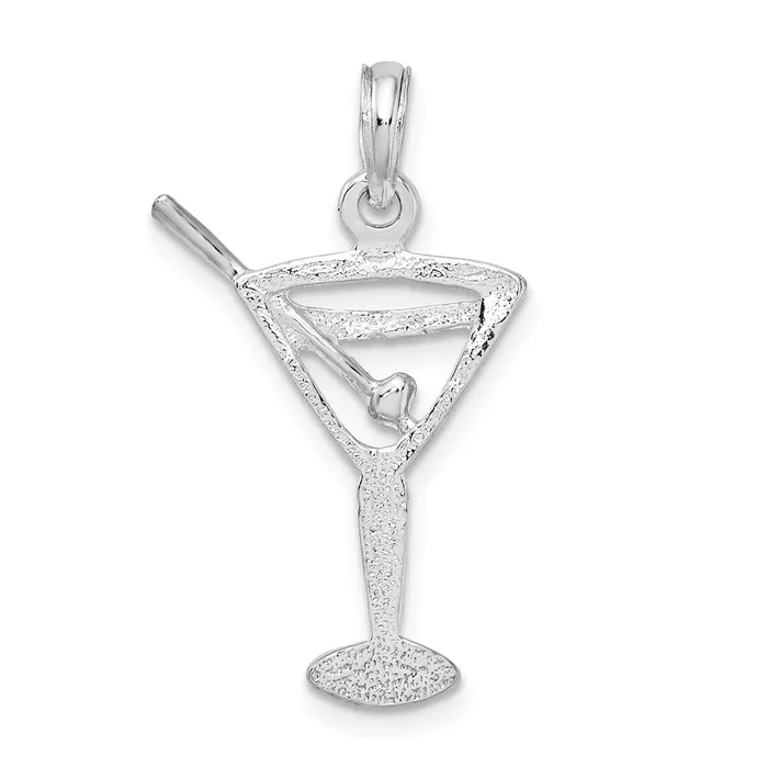 TreasureFineJewelers Necklaces Sterling Silver Polished Cutout Martini wOlive Pendant