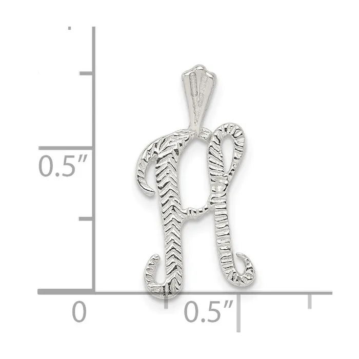 TreasureFineJewelers Necklaces Sterling Silver Polished Textured Letter H Initial Chain Slide