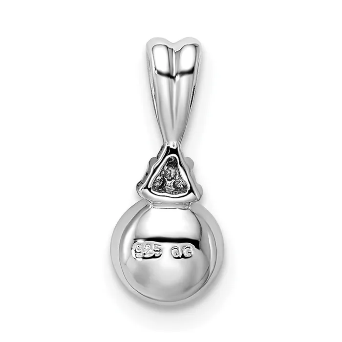 TreasureFineJewelers Necklaces Sterling Silver Rhod Plated Diamond and FW Cultured Pearl Pendant