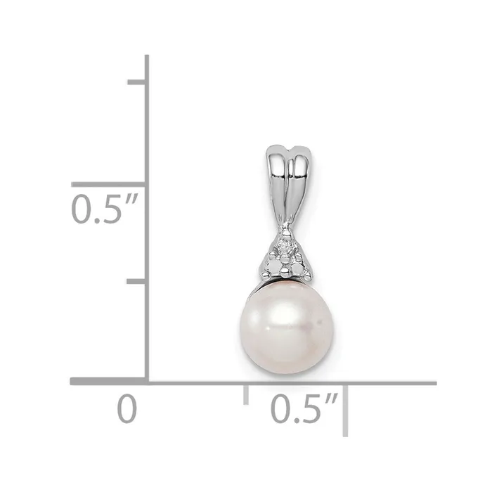 TreasureFineJewelers Necklaces Sterling Silver Rhod Plated Diamond and FW Cultured Pearl Pendant
