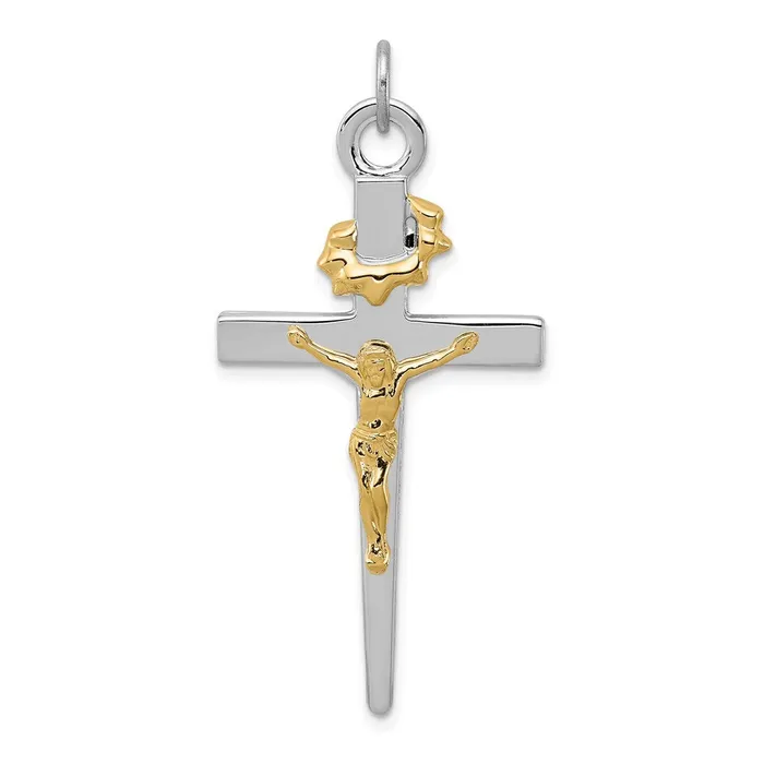 TreasureFineJewelers Necklaces Sterling Silver Rhodiumplated 18k Goldplated Crucifix Pendant