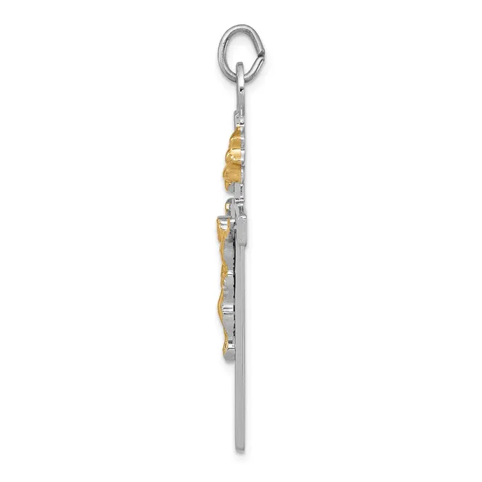 TreasureFineJewelers Necklaces Sterling Silver Rhodiumplated 18k Goldplated Crucifix Pendant