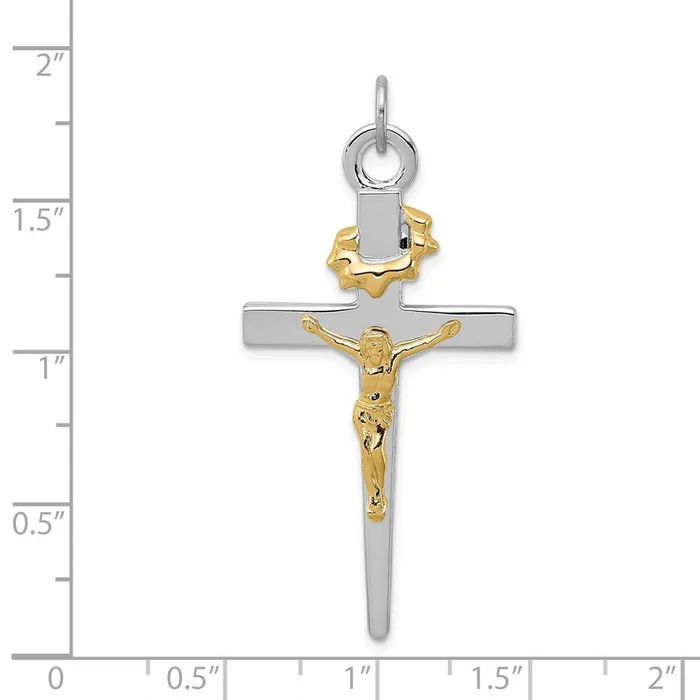 TreasureFineJewelers Necklaces Sterling Silver Rhodiumplated 18k Goldplated Crucifix Pendant