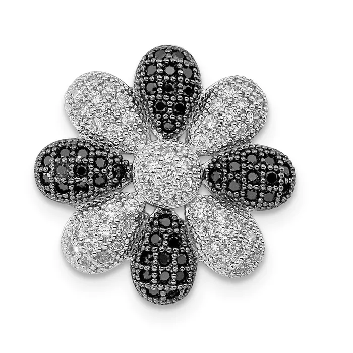 TreasureFineJewelers Necklaces Sterling Silver Rhodiumplated Black Clear CZ Flower Chain Slide Pendant TreasureFineJewelers Necklaces Sterling Silver Rhodiumplated Black Clear CZ Flower Chain Slide Pendant