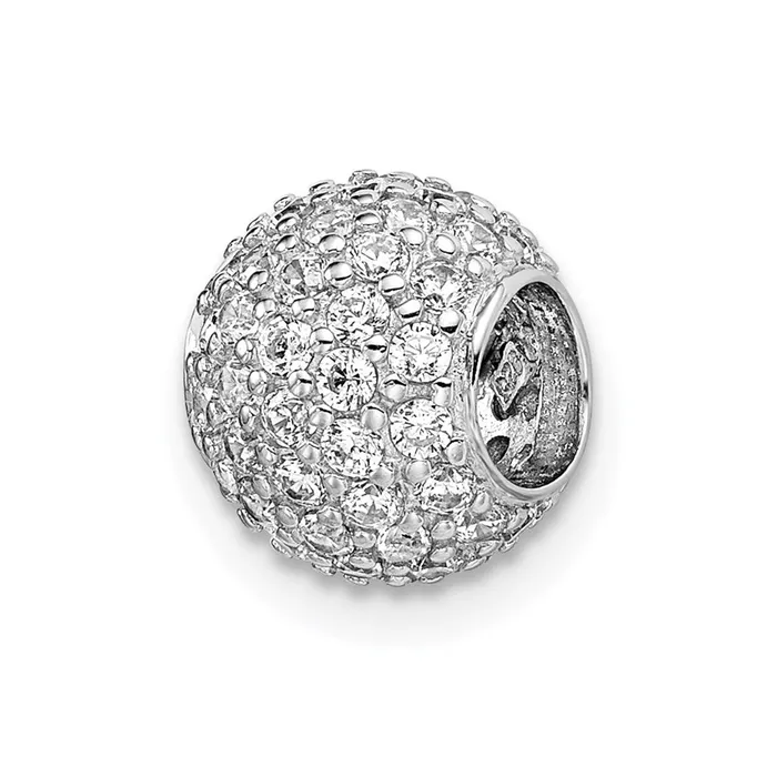TreasureFineJewelers Necklaces Sterling Silver Rhodiumplated CZ Bead Pendant