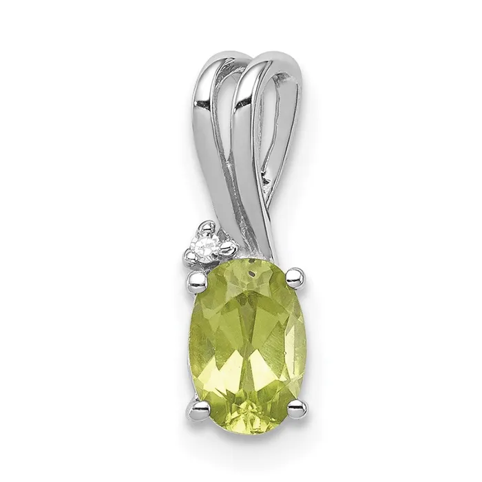 TreasureFineJewelers Necklaces Sterling Silver Rhodium Plated Diamond and Peridot Oval Pendant TreasureFineJewelers Necklaces Sterling Silver Rhodium Plated Diamond and Peridot Oval Pendant