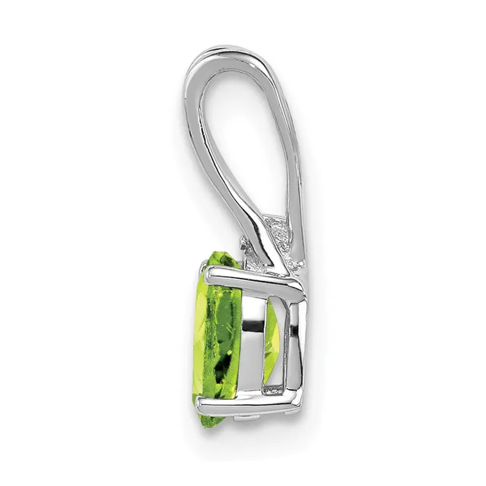 TreasureFineJewelers Necklaces Sterling Silver Rhodium Plated Diamond and Peridot Oval Pendant