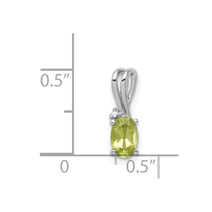TreasureFineJewelers Necklaces Sterling Silver Rhodium Plated Diamond and Peridot Oval Pendant