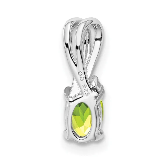 TreasureFineJewelers Necklaces Sterling Silver Rhodium Plated Diamond and Peridot Oval Pendant