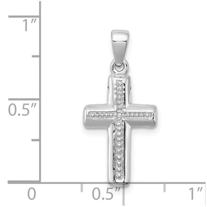 TreasureFineJewelers Necklaces Sterling Silver Rhodium Plated Diamond Cross Pendant