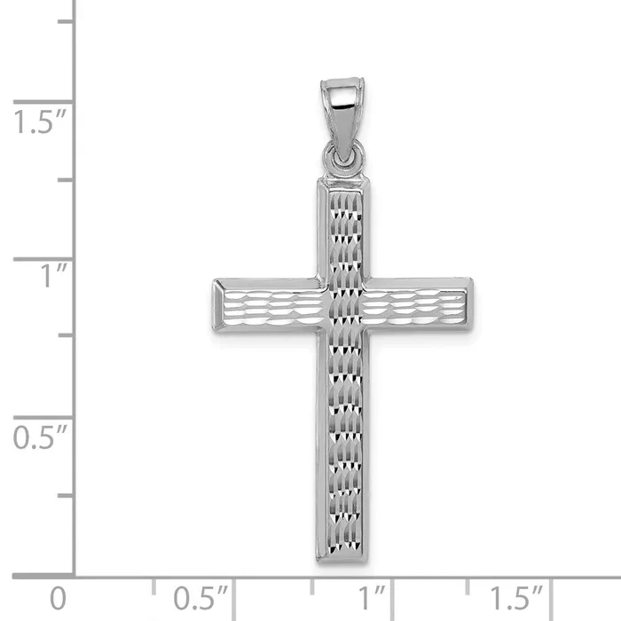 TreasureFineJewelers Necklaces Sterling Silver Rhodiumplated Diamond Cut Cross Pendant