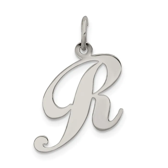 TreasureFineJewelers Necklaces Sterling Silver Rhodiumplated Fancy Script Letter R Initial Charm TreasureFineJewelers Necklaces Sterling Silver Rhodiumplated Fancy Script Letter R Initial Charm