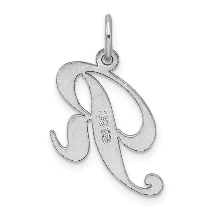 TreasureFineJewelers Necklaces Sterling Silver Rhodiumplated Fancy Script Letter R Initial Charm