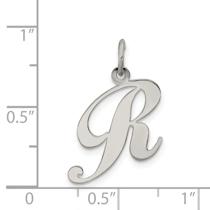 TreasureFineJewelers Necklaces Sterling Silver Rhodiumplated Fancy Script Letter R Initial Charm