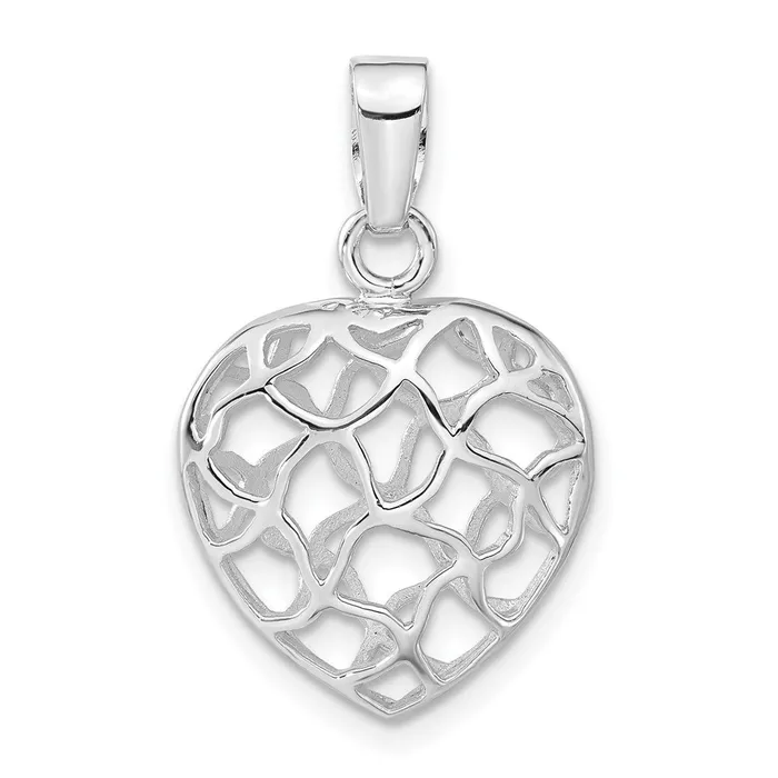 TreasureFineJewelers Necklaces Sterling Silver Rhodium Plated Heart Pendant