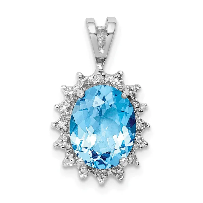 TreasureFineJewelers Necklaces Sterling Silver Rhodiumplated Oval Swiss Blue Topaz Diamond Pendant TreasureFineJewelers Necklaces Sterling Silver Rhodiumplated Oval Swiss Blue Topaz Diamond Pendant
