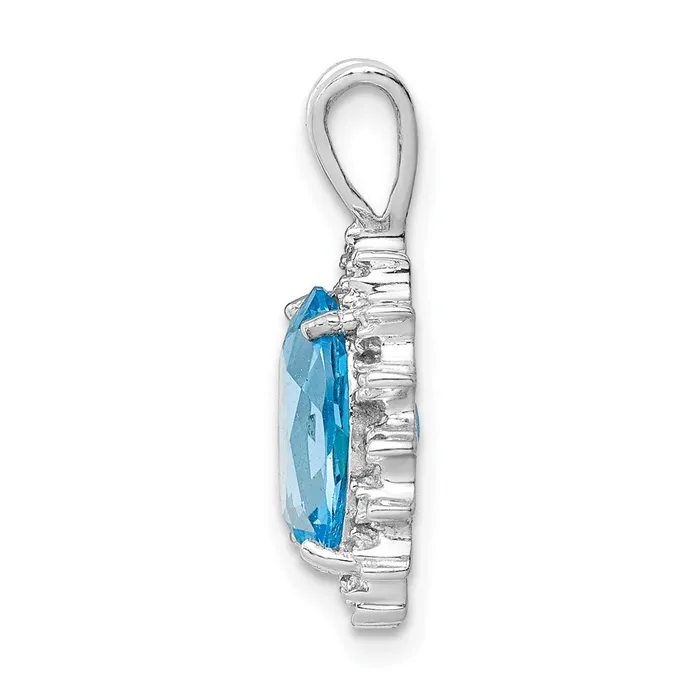 TreasureFineJewelers Necklaces Sterling Silver Rhodiumplated Oval Swiss Blue Topaz Diamond Pendant