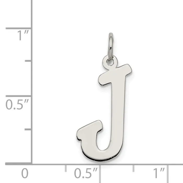 TreasureFineJewelers Necklaces Sterling Silver Rhodiumplated Script Letter J Initial Charm