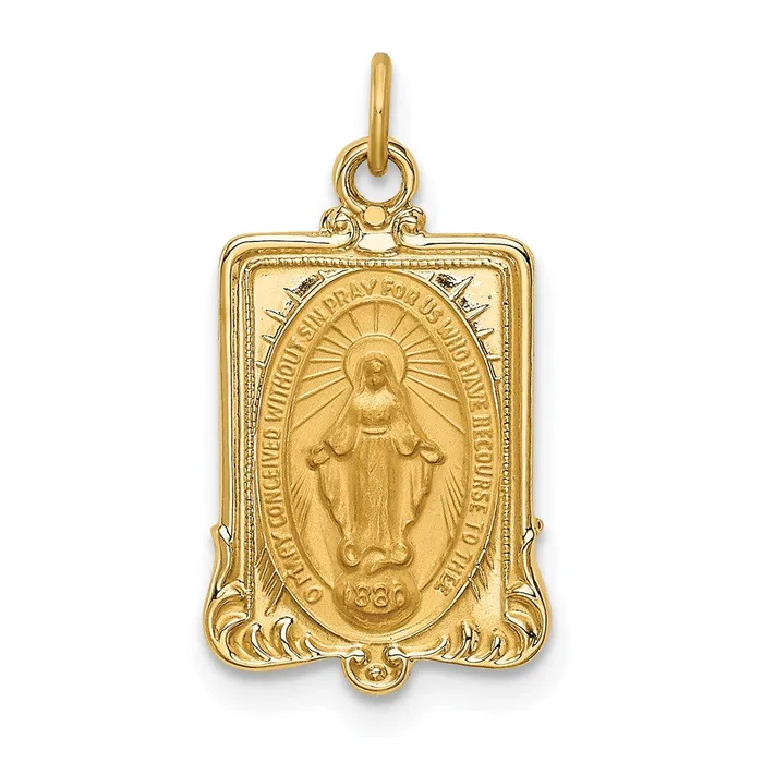 TreasureFineJewelers PreStyled Sets 14k Yellow Gold Solid PolishedSatin Rectangular Miraculous Medal