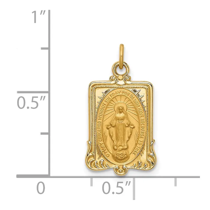 TreasureFineJewelers PreStyled Sets 14k Yellow Gold Solid PolishedSatin Rectangular Miraculous Medal