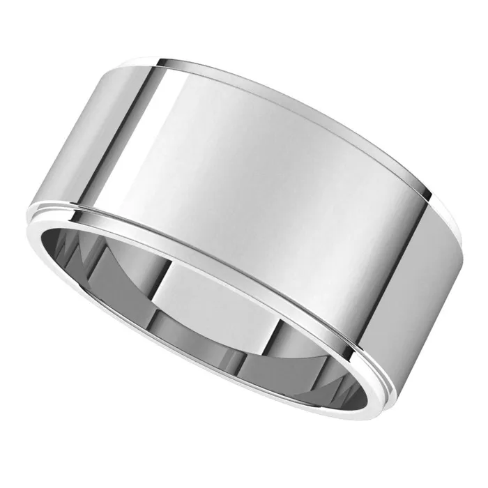 TreasureFineJewelers Rings 10K White Gold 9 mm flat edge Wedding Band