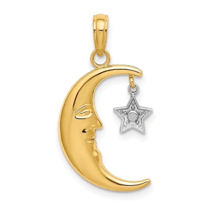 TreasureFineJewelers Rings 14k TwoTone Half Moon wStar Moveable Charm