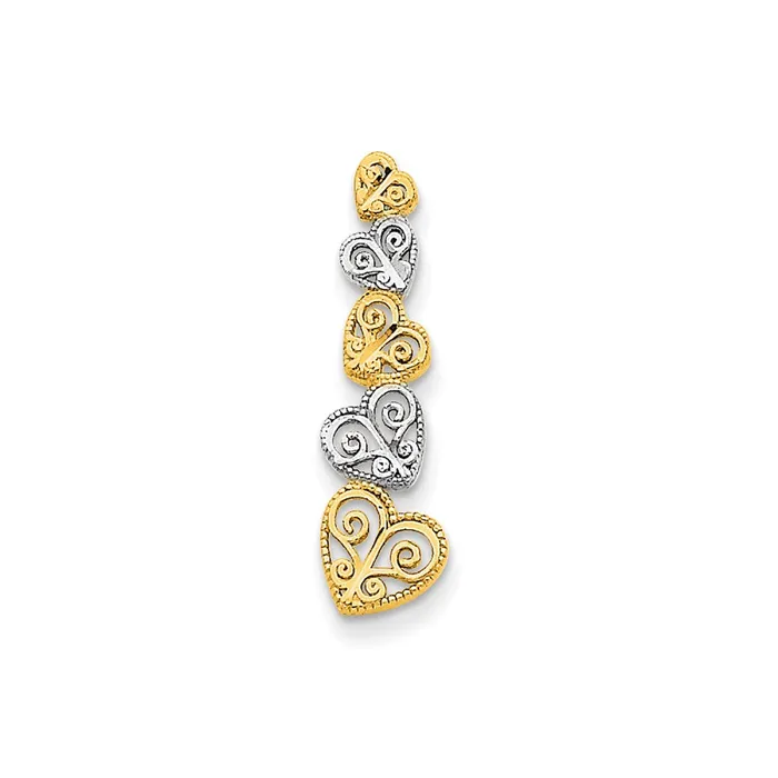 TreasureFineJewelers Rings 14K Twotone Polished Filigree Vertical Hearts Chain Slide TreasureFineJewelers Rings 14K Twotone Polished Filigree Vertical Hearts Chain Slide