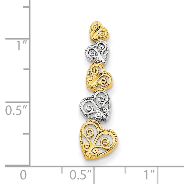 TreasureFineJewelers Rings 14K Twotone Polished Filigree Vertical Hearts Chain Slide