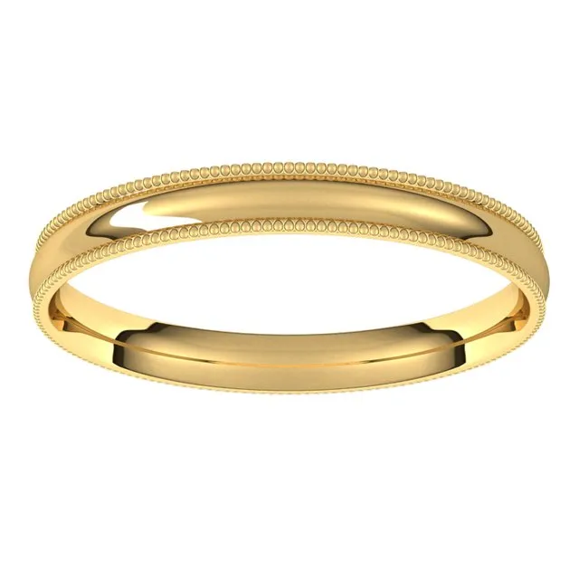 TreasureFineJewelers Rings 18K Yellow Gold 25 mm Milgrain Half Round Comfort Fit Light Wedding Band
