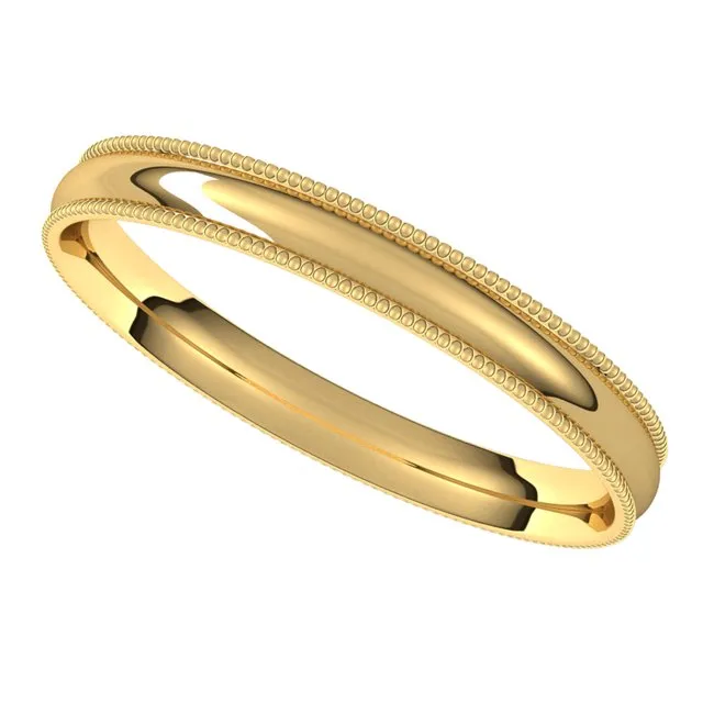 TreasureFineJewelers Rings 18K Yellow Gold 25 mm Milgrain Half Round Comfort Fit Light Wedding Band