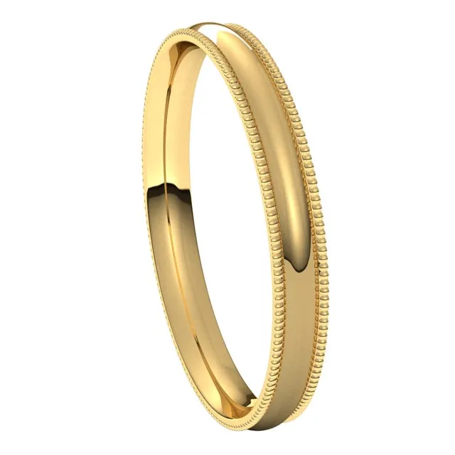 TreasureFineJewelers Rings 18K Yellow Gold 25 mm Milgrain Half Round Comfort Fit Light Wedding Band