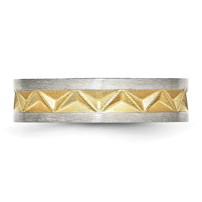 TreasureFineJewelers Rings Stainless Steel Brushed Yellow IPplated 6mm Grooved Band