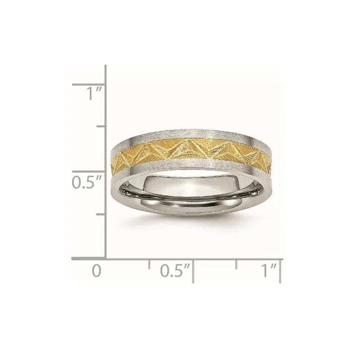 TreasureFineJewelers Rings Stainless Steel Brushed Yellow IPplated 6mm Grooved Band