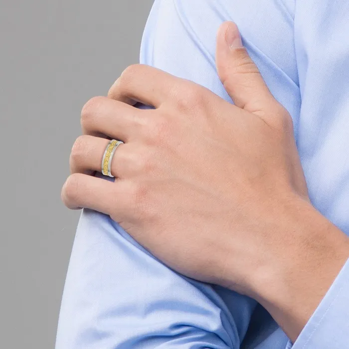 TreasureFineJewelers Rings Stainless Steel Brushed Yellow IPplated 6mm Grooved Band