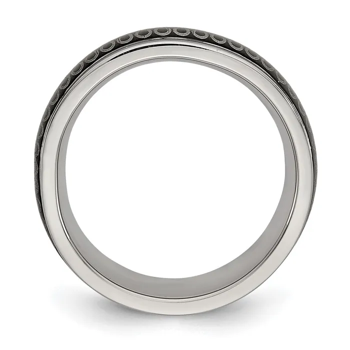 TreasureFineJewelers Rings Stainless Steel Polished Black IPplated Swirl Pattern 8mm Band