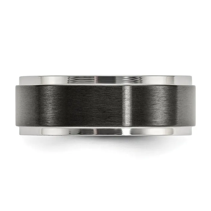 TreasureFineJewelers Rings Stainless Steel Polished w Black IPplated Brushed Center 8mm Band