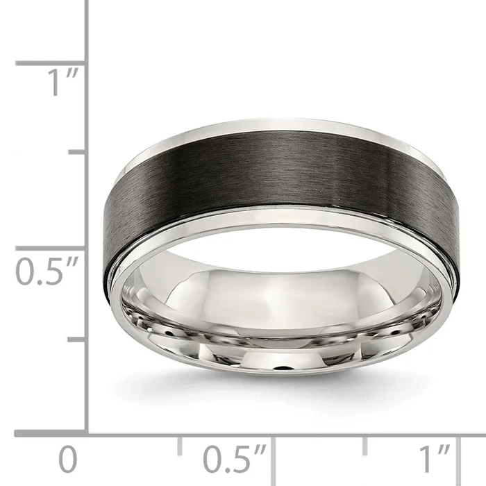 TreasureFineJewelers Rings Stainless Steel Polished w Black IPplated Brushed Center 8mm Band