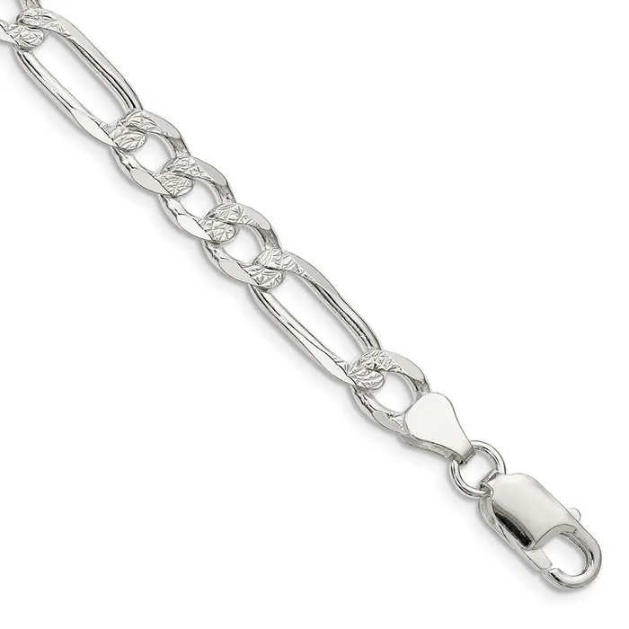 TreasureFineJewelers Rings Sterling Silver 7mm Pave Flat Figaro Chain