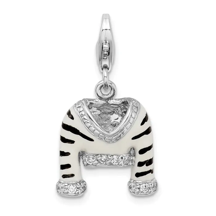 TreasureFineJewelers Rings Sterling Silver Amore La Vita Rhodiumpl CZ Enameled Zebra Jacket Charm