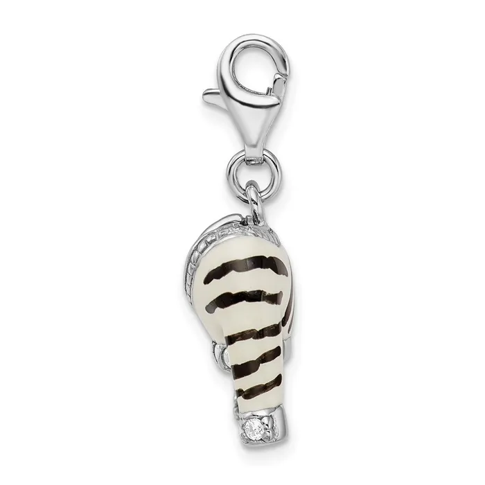 TreasureFineJewelers Rings Sterling Silver Amore La Vita Rhodiumpl CZ Enameled Zebra Jacket Charm