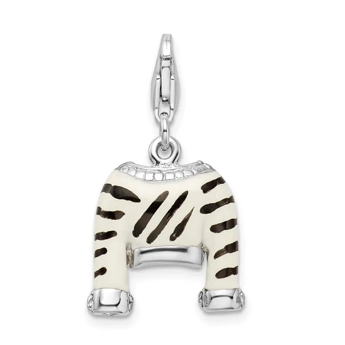 TreasureFineJewelers Rings Sterling Silver Amore La Vita Rhodiumpl CZ Enameled Zebra Jacket Charm