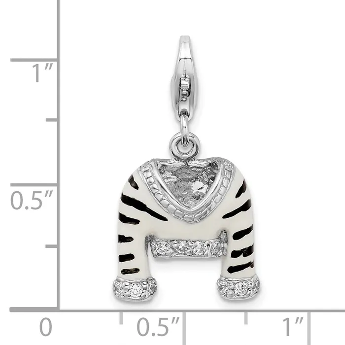 TreasureFineJewelers Rings Sterling Silver Amore La Vita Rhodiumpl CZ Enameled Zebra Jacket Charm