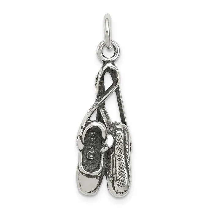 TreasureFineJewelers Rings Sterling Silver Antiqued Ballet Shoes Charm