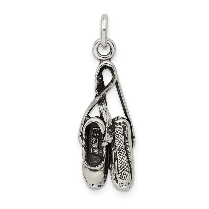 TreasureFineJewelers Rings Sterling Silver Antiqued Ballet Shoes Charm