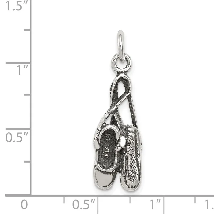TreasureFineJewelers Rings Sterling Silver Antiqued Ballet Shoes Charm
