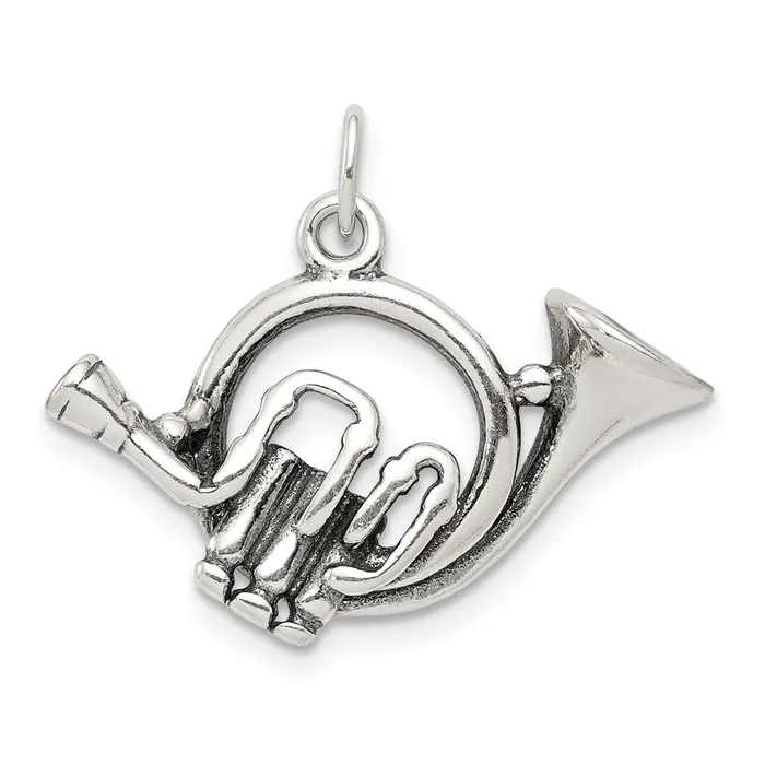 TreasureFineJewelers Rings Sterling Silver Antiqued French Horn Charm