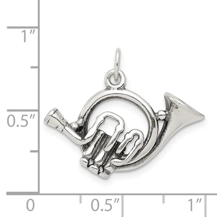 TreasureFineJewelers Rings Sterling Silver Antiqued French Horn Charm